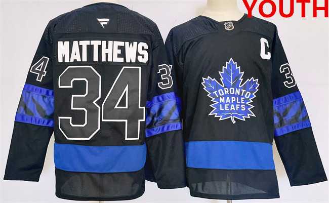 Youth Toronto Maple Leafs #34 Auston Matthews Black 2024-25 Stitched Jersey->customized nfl jersey->Custom Jersey